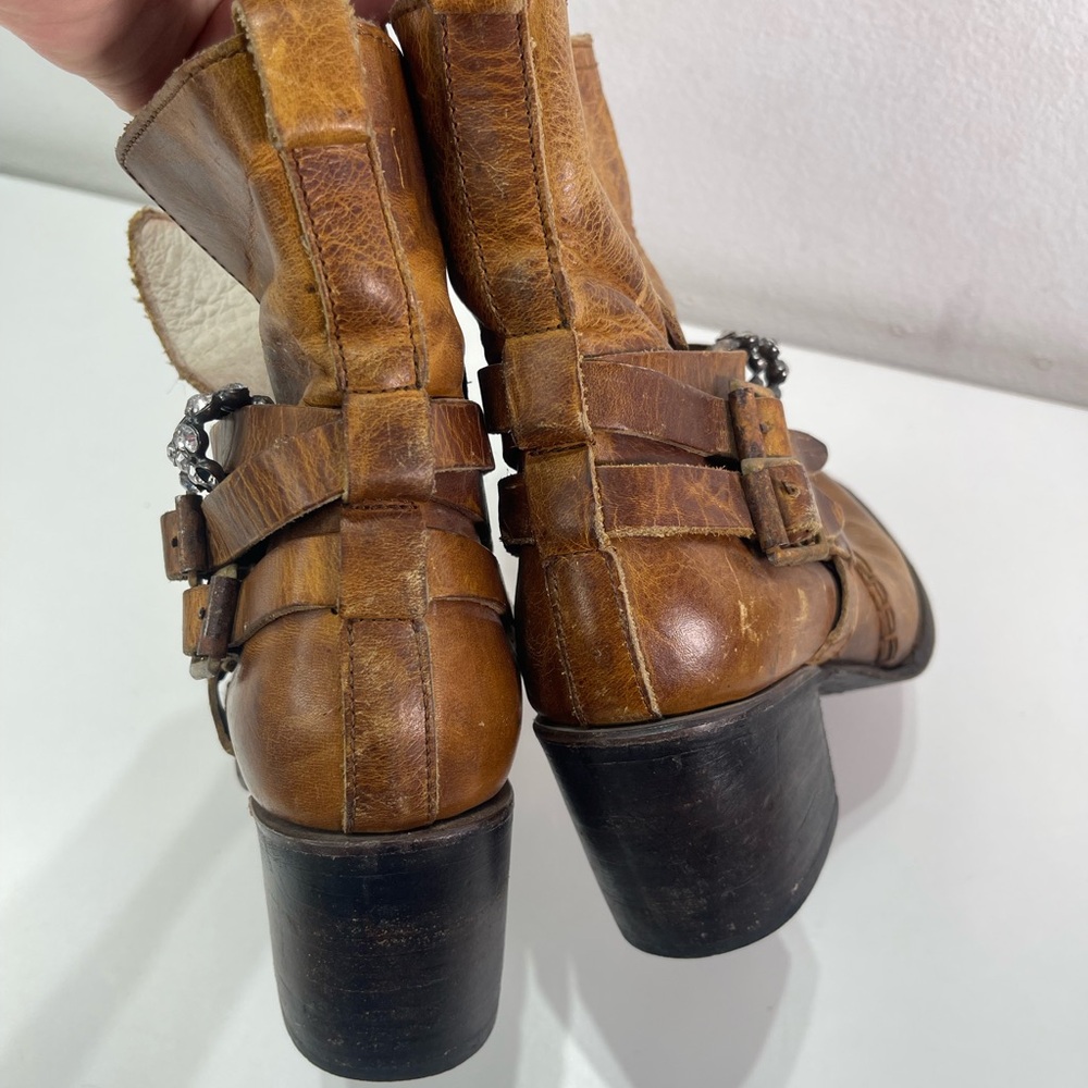 Freebird Fb Saint Brown Distressed Leather Harness Ankle Boots Women’s 9 Boho - Picture 10 of 10